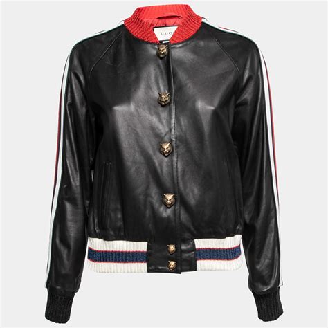 gucci embroidered leather bomber jacket|gucci web black leather jacket.